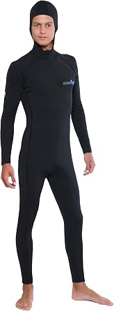 Mens Full Body Stinger Swimsuit Surf Suit with Builtin Hood UV Protection Swimwear UPF50+ Black