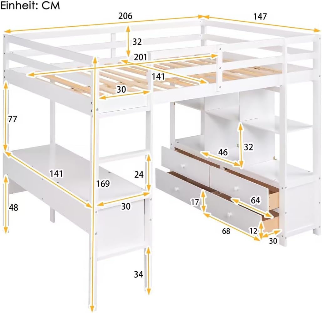Moimhear High Bed with desk pulled out
