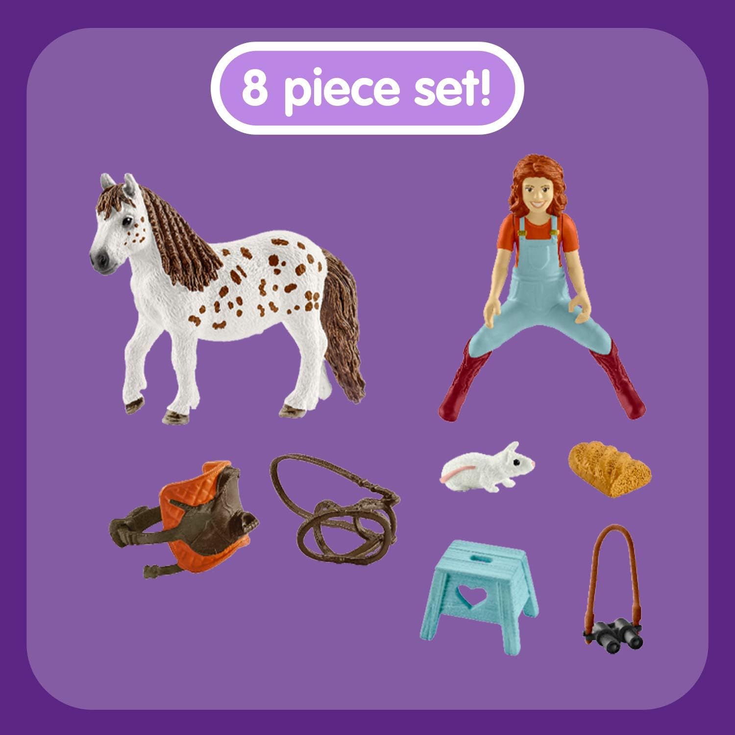 SCHLEICH HORSE CLUB | Mia & Spotty 42518 | set con figura ragazza, pony, sella e finimenti | giocattolo realistico da cavallo | regalo per bambine e bambini | da 5 anni | 9 pezzi