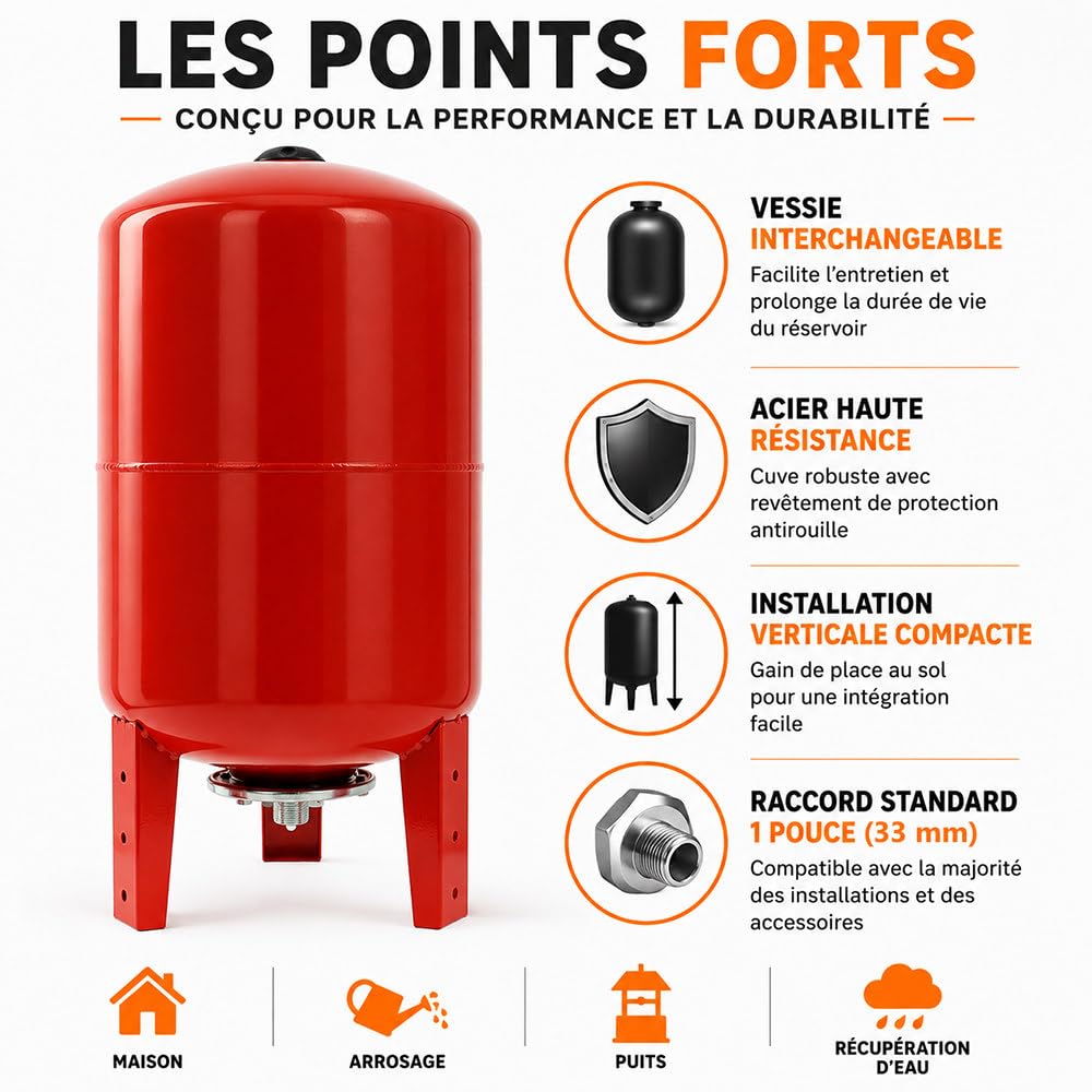 Réservoir Pression à vessie Vertical - 100 litres
