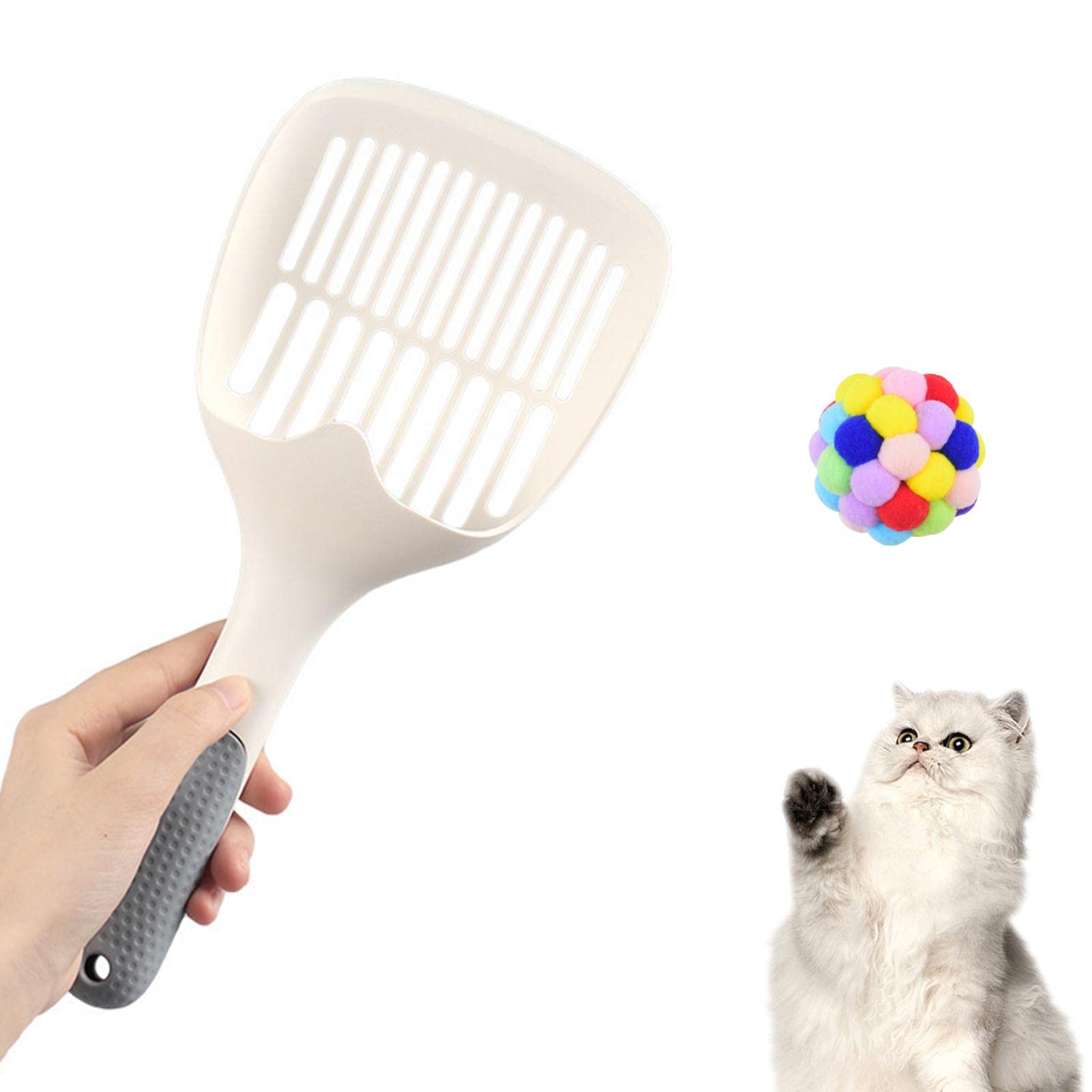 NINEFOXLarge Cat Litter Scoop Set, Litter Tray Pooper Scooper & Pet Toy Ball, Durable Easy to Clean Plastic Poop Scoop Shovel for Kitten Sand Toilet Cleaning(As Shown)