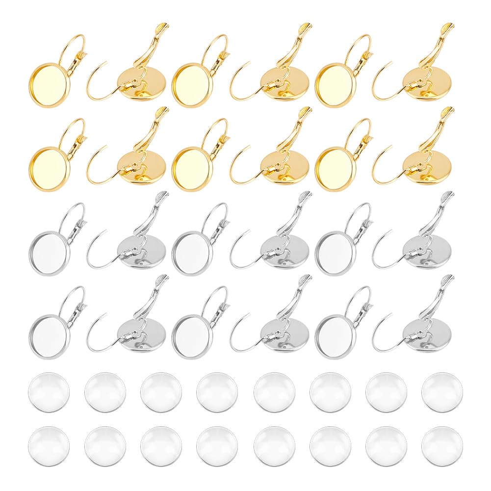 UNICRAFTALE Boucles D'Oreilles à Levier Acier Inoxydable Lunette Plateau Plat Rond Blanc Boucles D'Oreilles Cabochons Plateau Boucles D'Oreilles Composants Boucles D'Oreilles