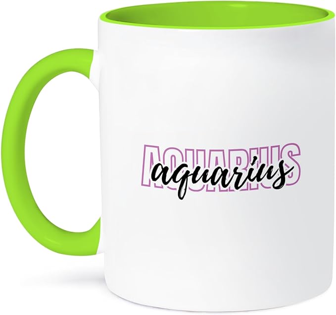 3dRose, Zodiac Sign - Aquarius Text, 11oz Two-Tone Green Mug