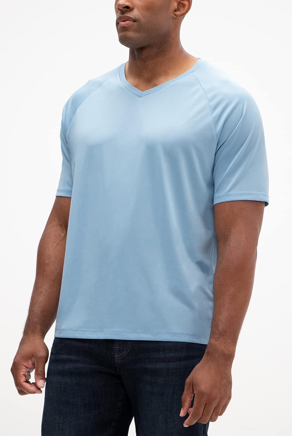 DEVOPS 2 or 5 Pack Men's UPF 50+ Sun Protection Moisture Wicking Dry-Fit Short Sleeve Workout V-Neck Shirts