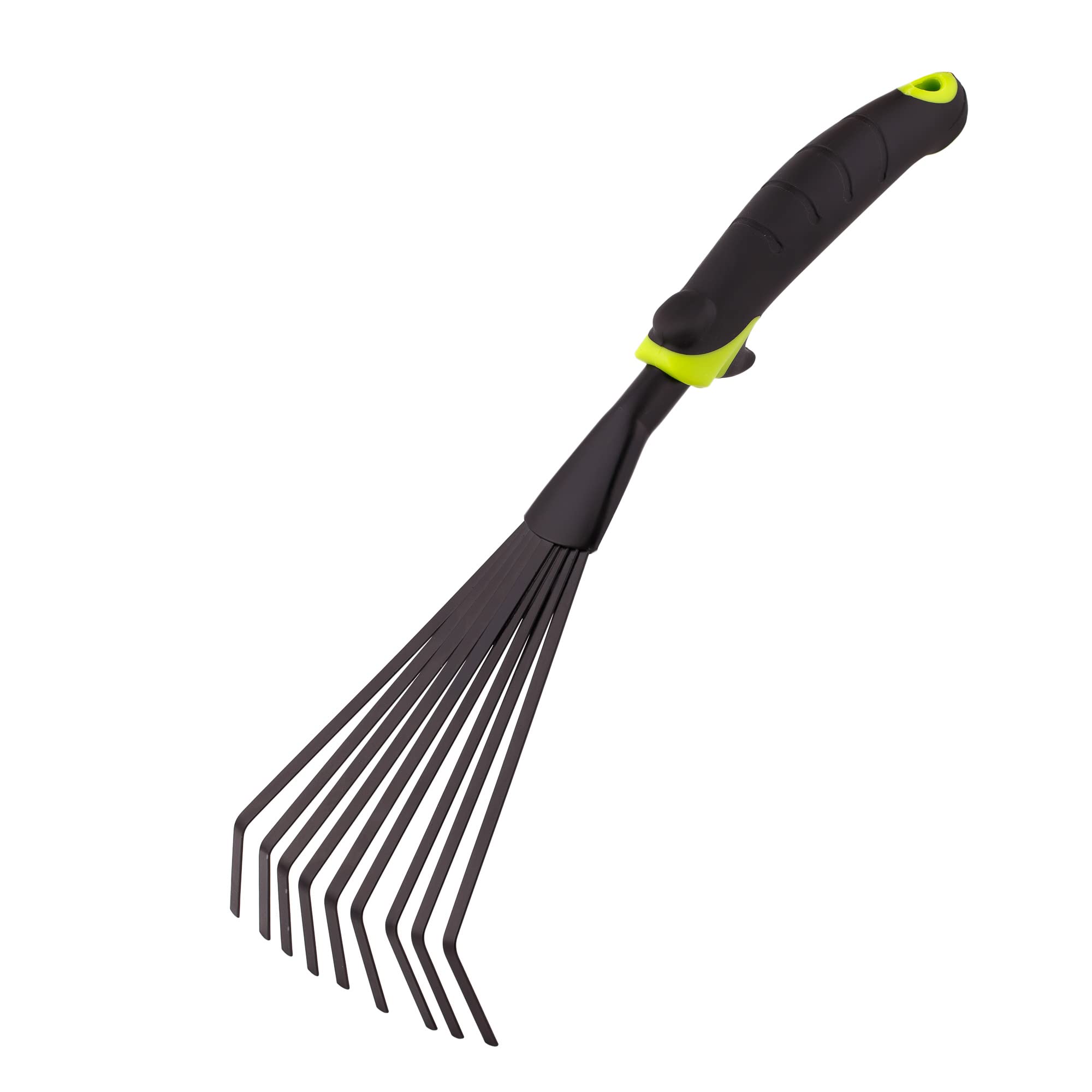 Mivos Rastrello a Mano Piccolo con 9 Denti Flessibili – Rastrellino a Ventaglio da Giardino per Foglie e per la Pulizia – Scopa per Prato in Acciaio – Larghezza 12 cm