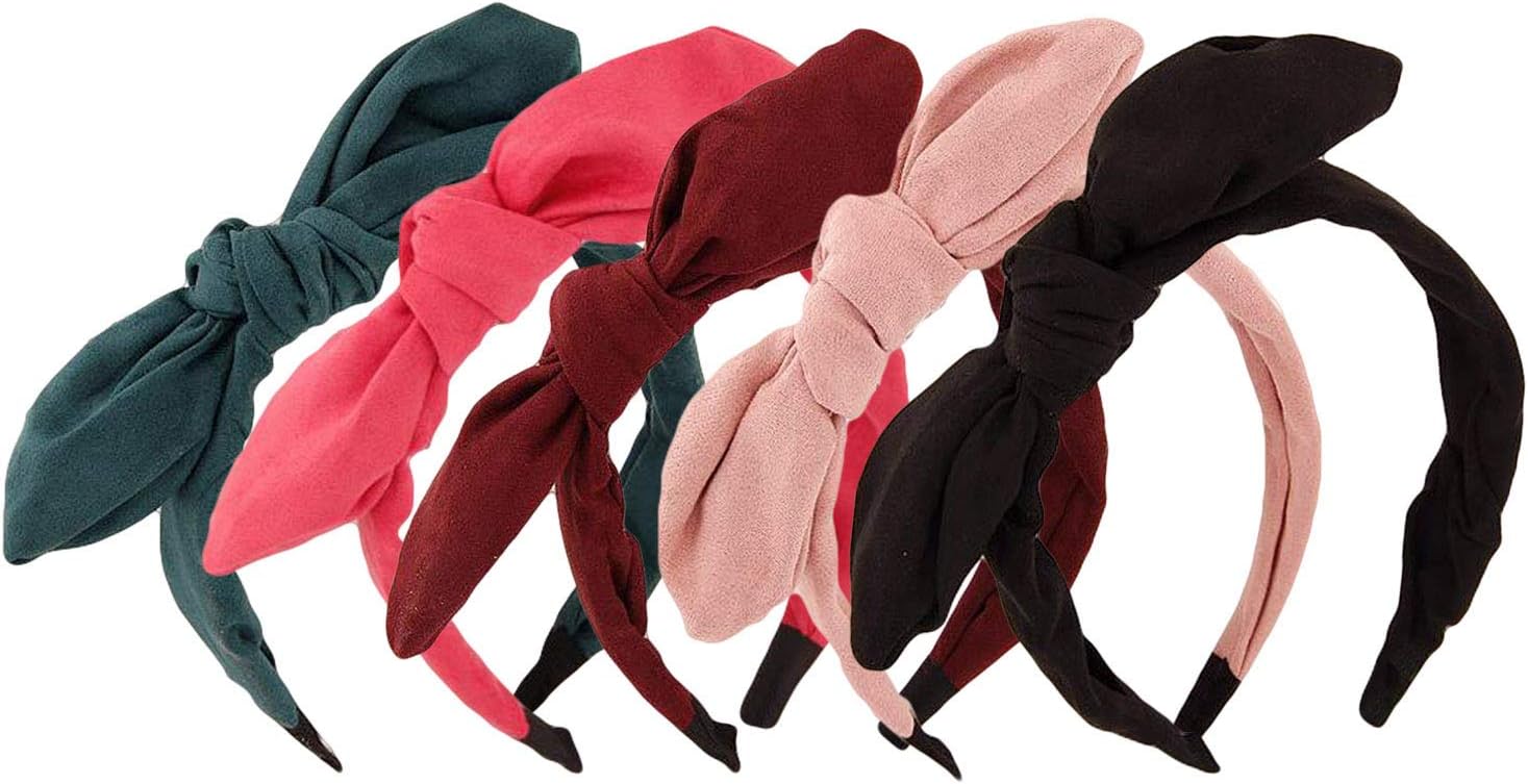 Qiabao 5 Pack Assorted Wire Bow Tie Hard Headband Hair Band for Women Girls