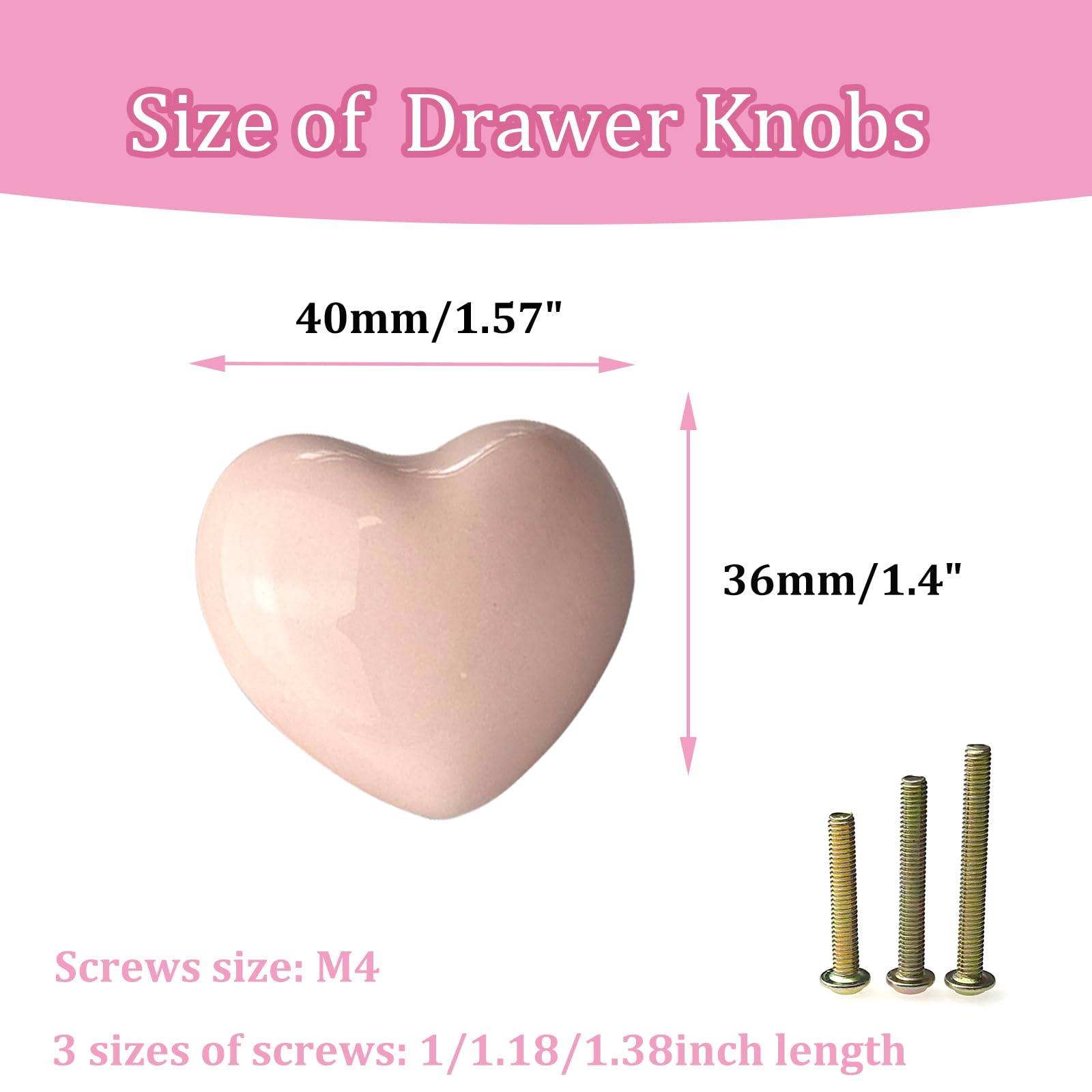 Mimhooy 4 Pack Heart Shaped Pale Pink Ceramic Drawer Knobs for Decorative Cabinets Cupboards and Draws - Image 3