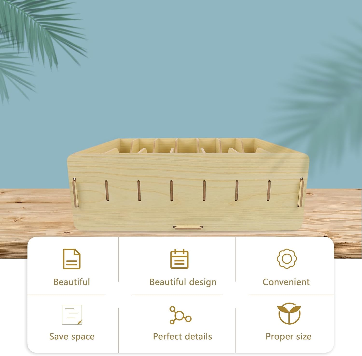 Storage Box Container Desktop Wooden Rectangular Design Multifunctional Organizer with Compartments Beige Wood for Storing Cosmetics and Succulent Plants for Classroom Use