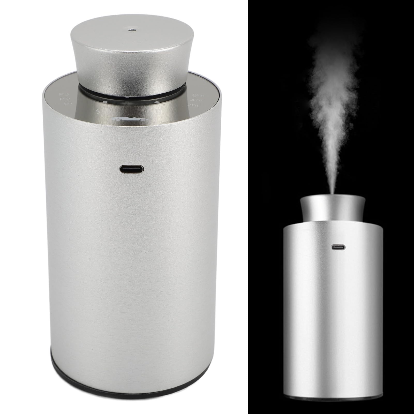 Difusor de Aceite Esencial para Coche, pequeño Dispositivo de aromaterapia portátil, Spray silencioso sin Agua con Intensidad Ajustable, difusor a Pilas para Viajes en casa, (Plata)