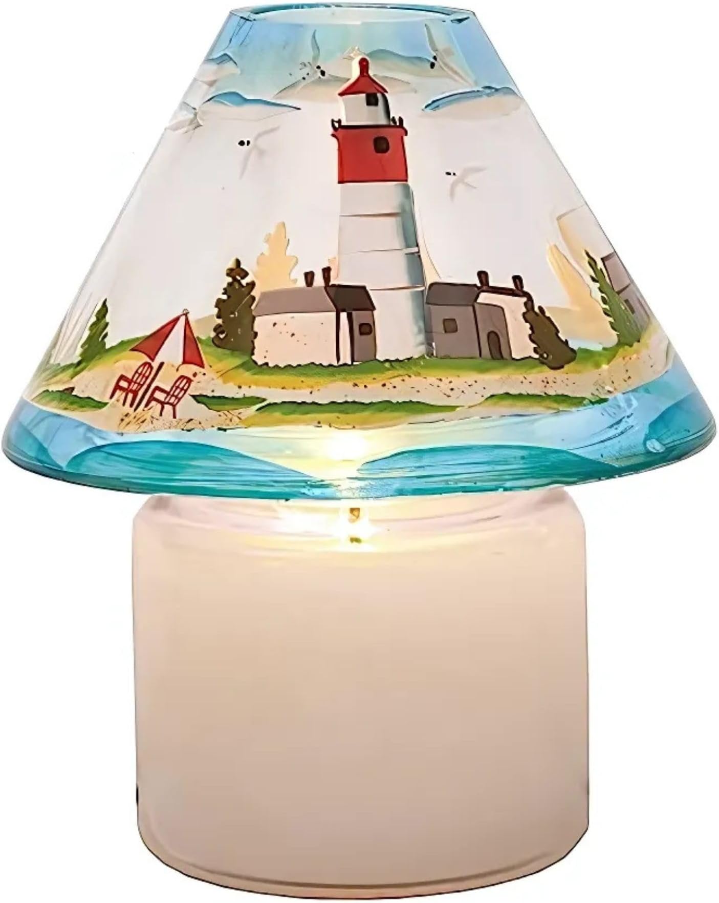 Hand-Painted Seashore Scene Jar Candle Shades, Multicolor, 4 Inch Tall - Set of 4