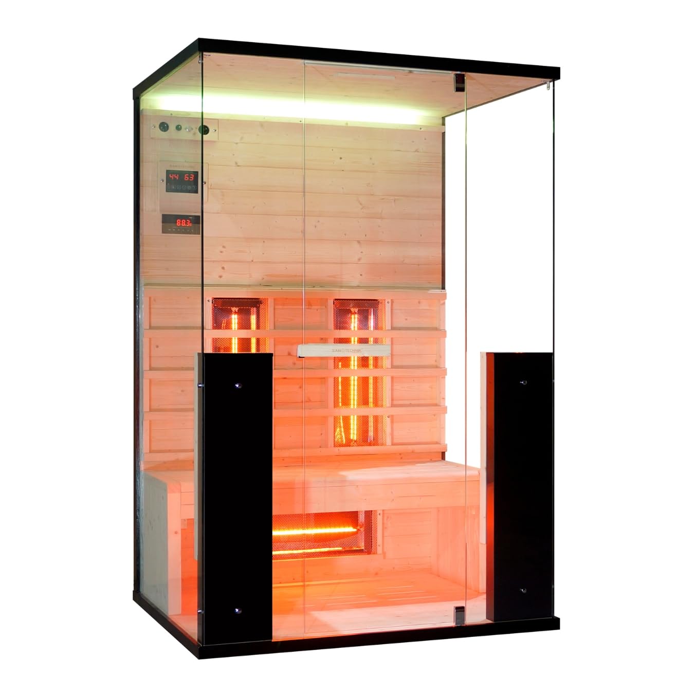 Cabina a infrarossi BILLUND per 2 persone, faretto a spettro completo, illuminazione a LED (7 colori), lettore MP3 con Bluetooth, 2 altoparlanti, dimensioni: 125 x 100 x 190 cm