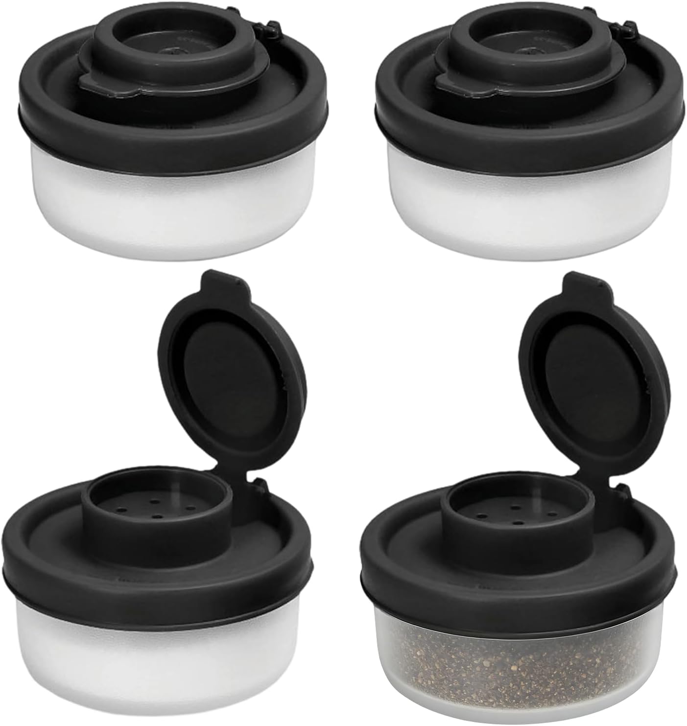 4 Pieces Travel Salt And Pepper Shakers Mini with Sealed Lids Transparent Travel Salt Shaker,Small Salt Shaker for Travel Camping Picnic Lunch Dining Kitchen (Black)