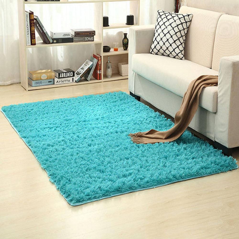 Tapis shaggy bleu pour salon isolez votre sol froid avec douceur