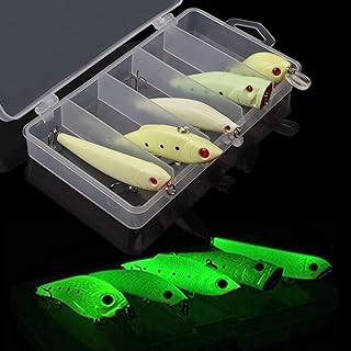 OROOTL Luminous Fishing Lures Box, Hard Bait Minnow Crank Popper Pencil Attractive Night Fishing Glow Bait with Treble Hooks Fishing Tackle for Bass Catfish Snakehead Saltwater Freshwater