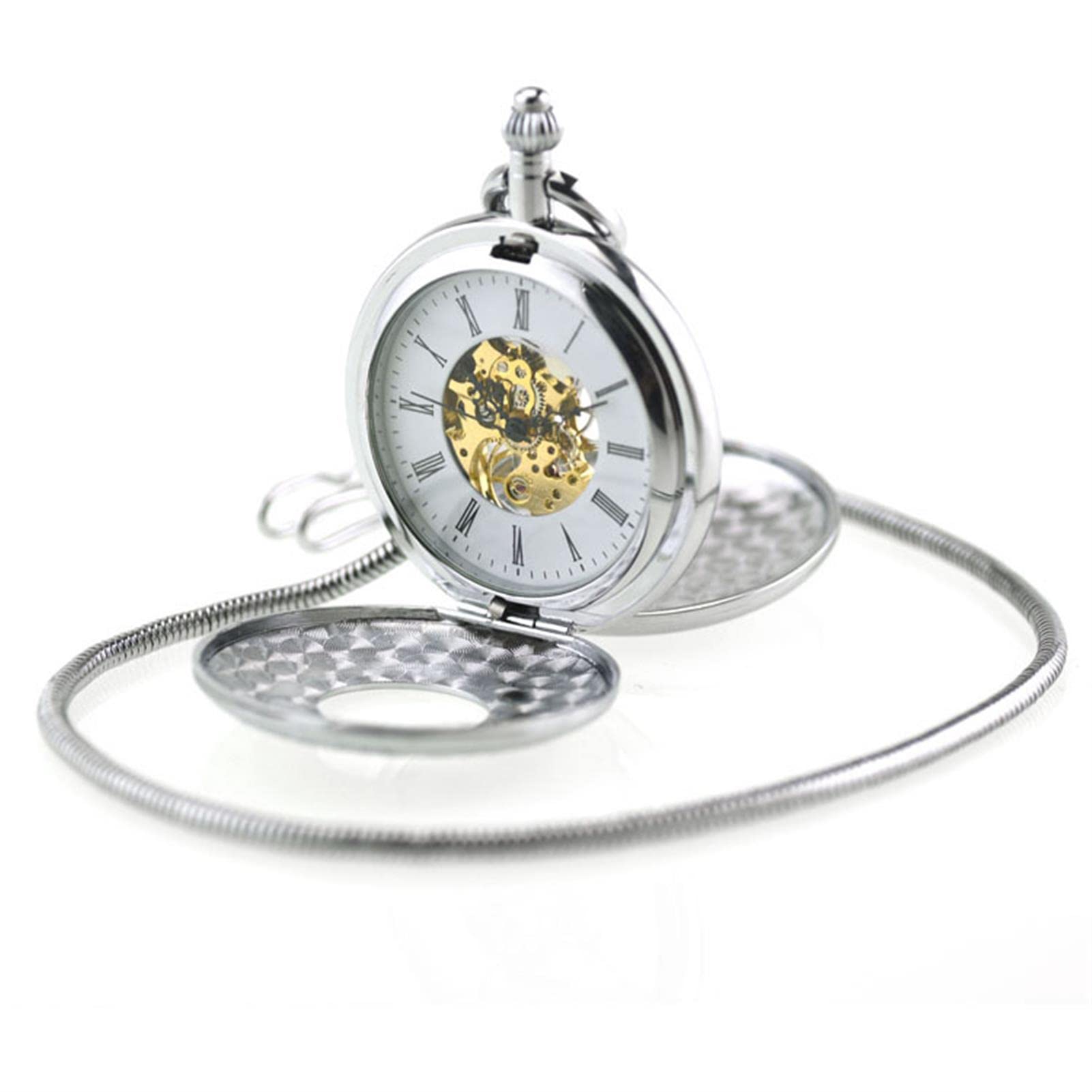 Orologi da tasca, con catena e doppia apertura, orologio da parete patta vintage, azionato a mano, pendente meccanico, uomo donna