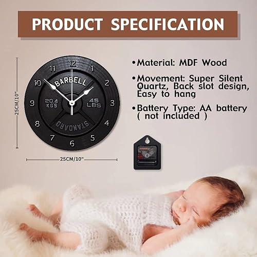 Miniatura 2 de BYRON HOYLE - Reloj de pared con diseño de barra, color negro, rústico, de madera, para el hogar, redondo, deportivo, silencioso, sin tictac,