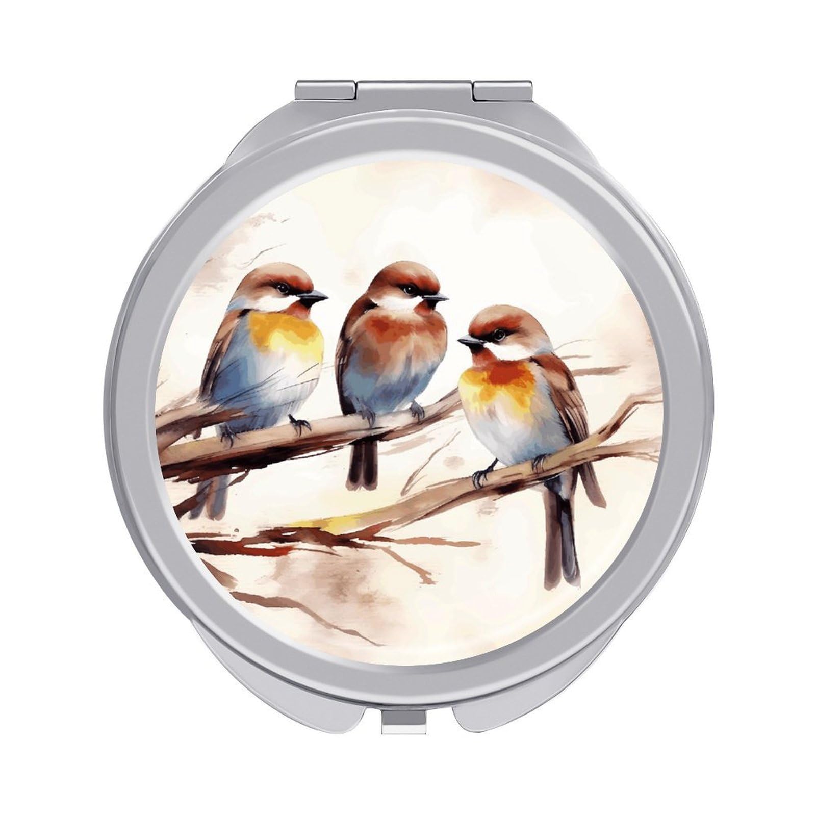 FekiLoot Birds Resting on Tree Branch Travel Makeup Mirror 2 X /1 X Magnifying Slim Pocket Mirrors Compact for Purse Travel Makeup Mirrors for Pocket, Handbag, Purse Women Gift