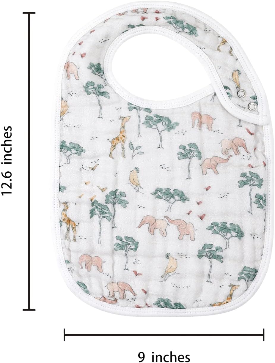 Snap Muslin Bibs for Boys & Girls,3-Pack Baby Bibs for Drooling and Teething,Cotton Muslin Absorbent & Soft Layers