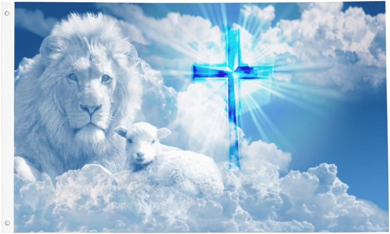 Jesus Lion Goat Cross Faith Flag 3x5 Ft Outdoor Indoor Garden Yard Banner Outdoor Decorative Sign
