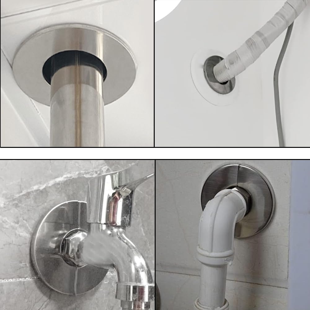 Flangia divisa da parete, in acciaio inossidabile, piastra autoadesiva per tubi del bagno, per tubo di scarico del rubinetto del radiatore, 42 mm, 4 pezzi