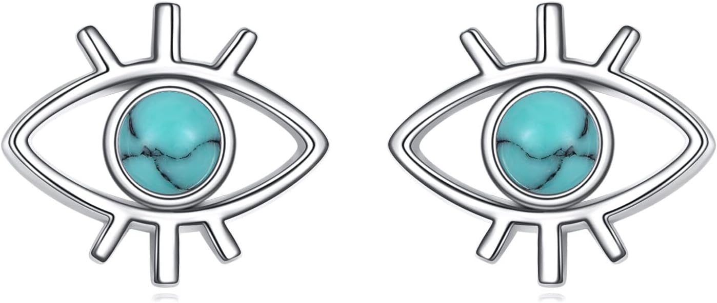 Evil Eye Stud Earrings Sterling Silver Small Turquoise Evil Eyes Stud Earrings Jewelry Gifts for Women