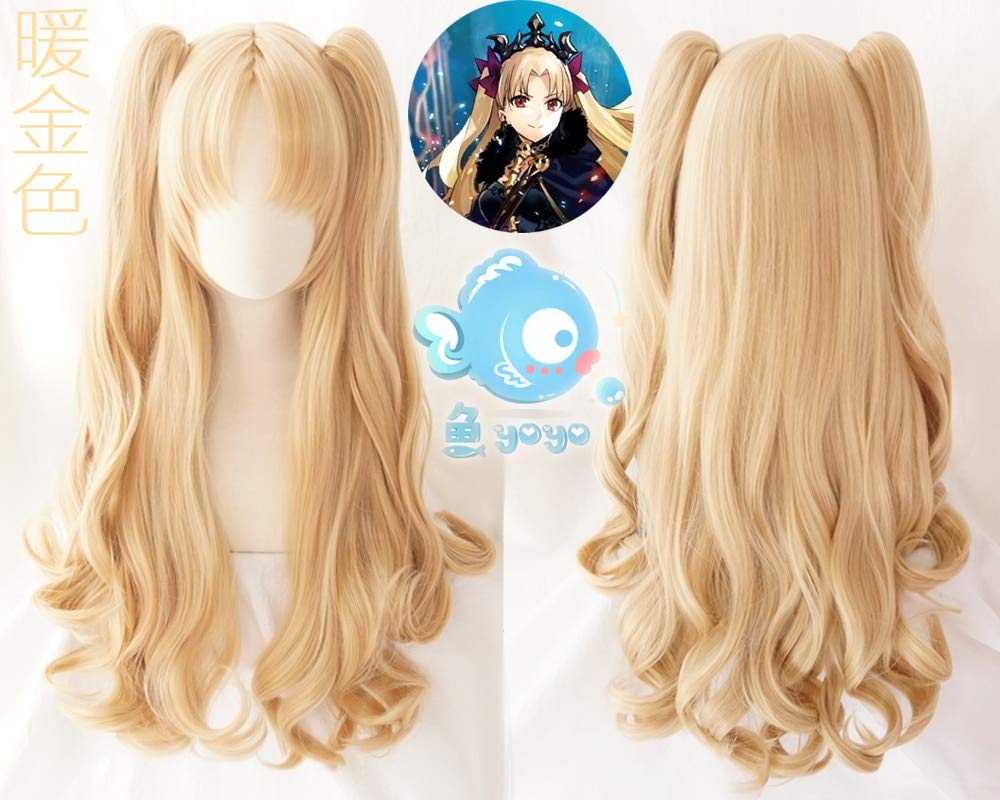 Biamoxer Fgo Fate Grand Order Ereshkigal Cosplay Wig Servant Lancer Ponytails Blond Facial Hair