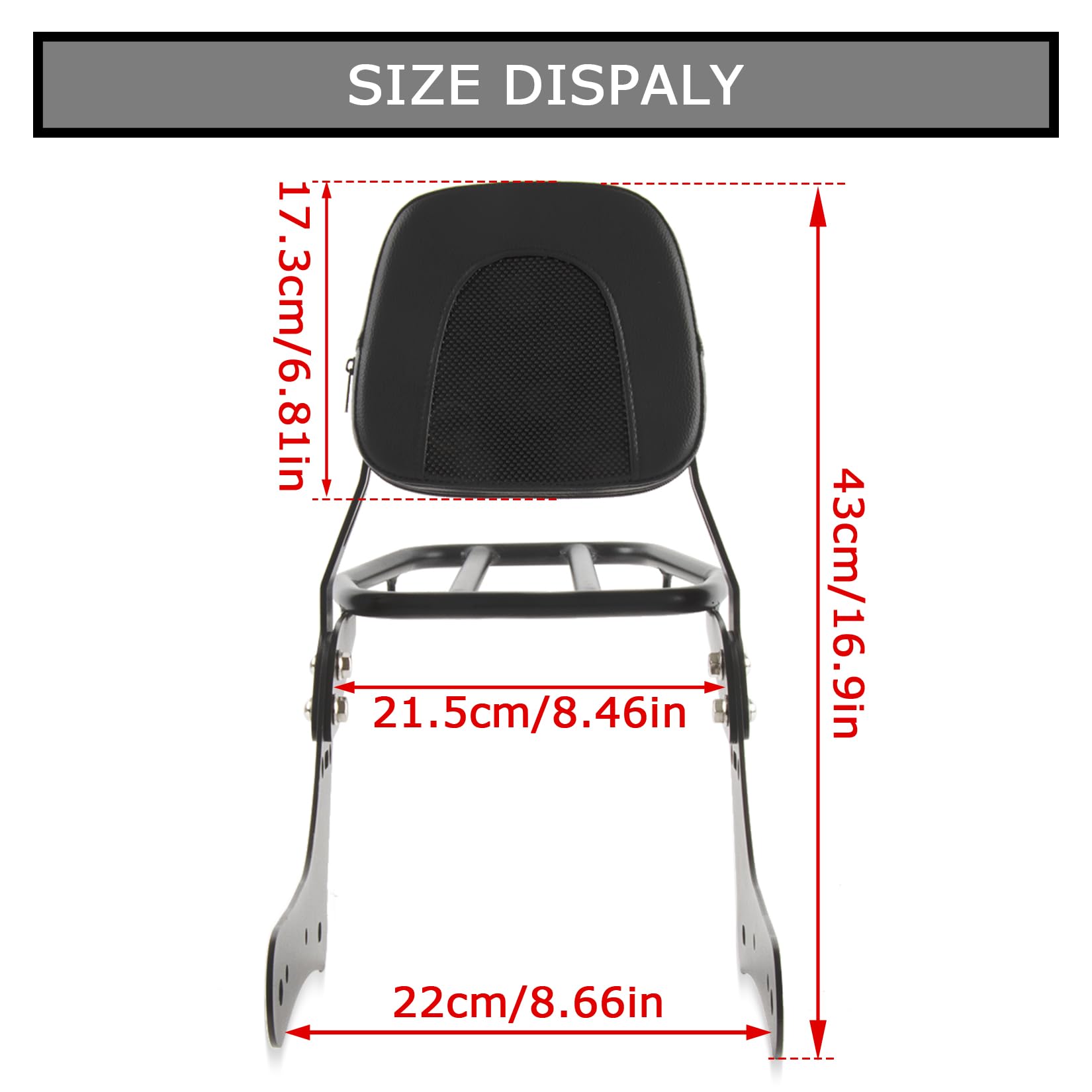PSLER Almohadilla del Asiento del Respaldo Trasero de la Motocicleta con Portaequipajes para Kawasaki Vulcan S VN650 EN650 S650 2015-2024, Respaldo de Pasajero Sissy Bar