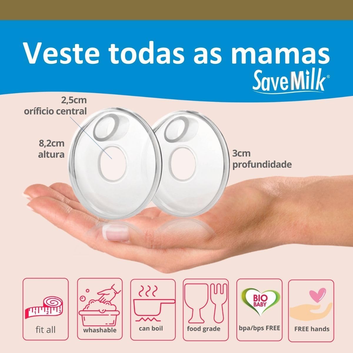 Coletor Concha de Leite Materno 2 Unidades Mãos Livres BPA Free Formato Concha