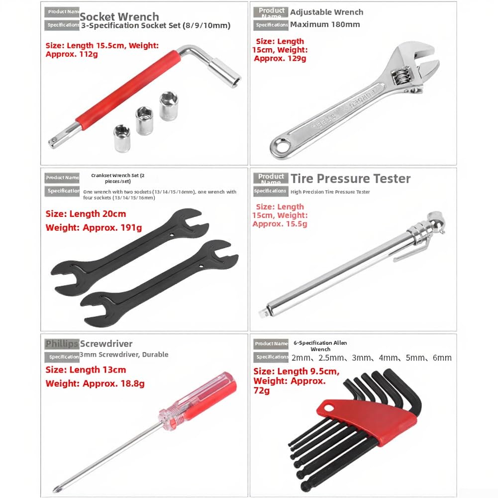 Kit di attrezzi per la riparazione di biciclette, set funzionale per regolazioni dei freni dei pneumatici della bicicletta, scatola portaoggetti compatta e portatile, struttura in ferro, grigio
