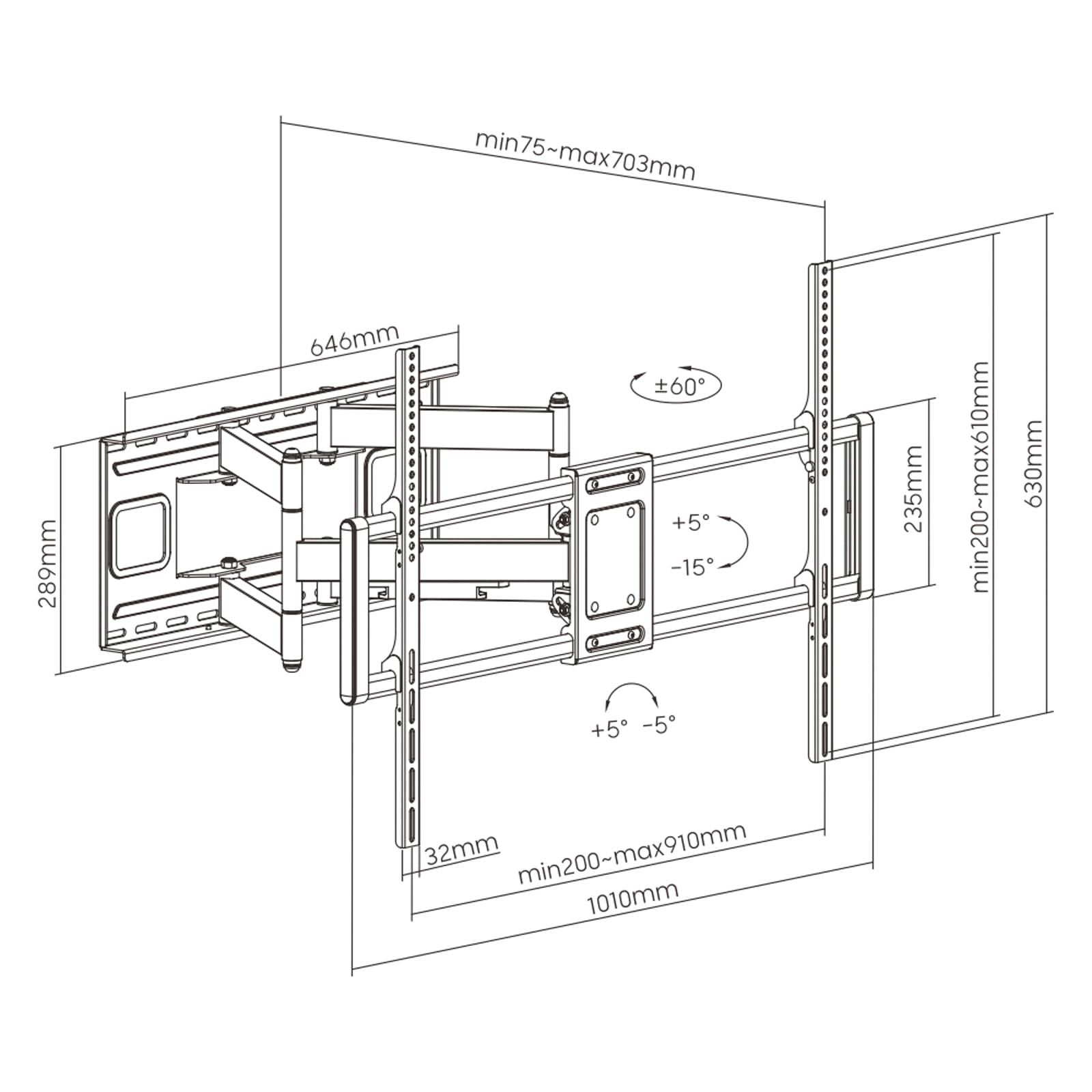 VALUE TV-Wandhalterung, flexibel, < 120 kg, < 304,8 cm / 120", schwarz