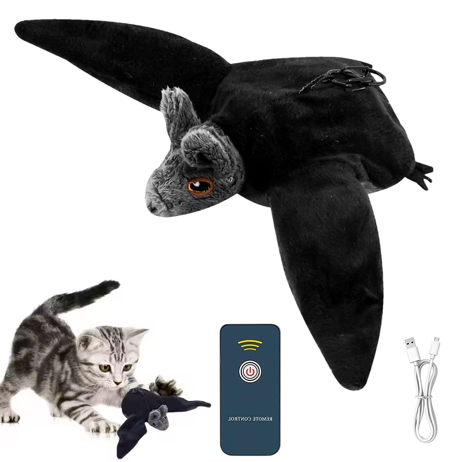 ZUICC Flying Bat Dog Toy, No Flying, Rechargeable Flapping Wings Cute Bat Cat Toys with Remote Control & Touch Activated, Chirping Bird Interactive Catnip Toy for Cats Dogs