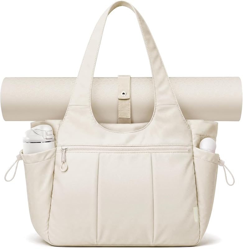 Foldable Tote Bag for Women with Yoga Mat Holder,Travel Tote Bag with Water Bottle Pocket,Lightweight Workout Gym Bag