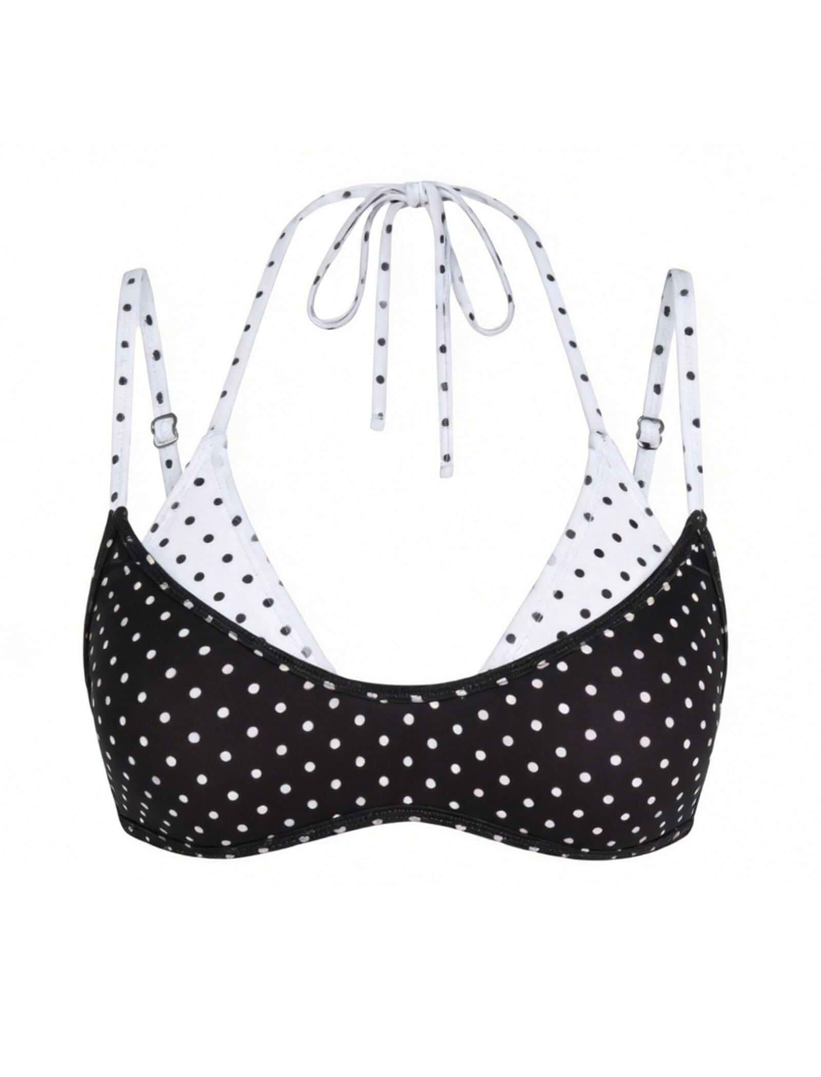 ZAFUL Women's Polka Dot Bikini Tops Double Layer Halter Swimsuit Top Only Color Block Bathing Suit Tops for Women Plaid Swimwear Dual Straps Floral Bikini Top Push Up Tops