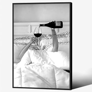 Black and White Girly Poster Vintage Wine Alcohol Wall Art 16X24 inch Black Framed Trendy Bar Cart Aesthetic Canvas Prints for Bedroom Dorm Wall Decor
