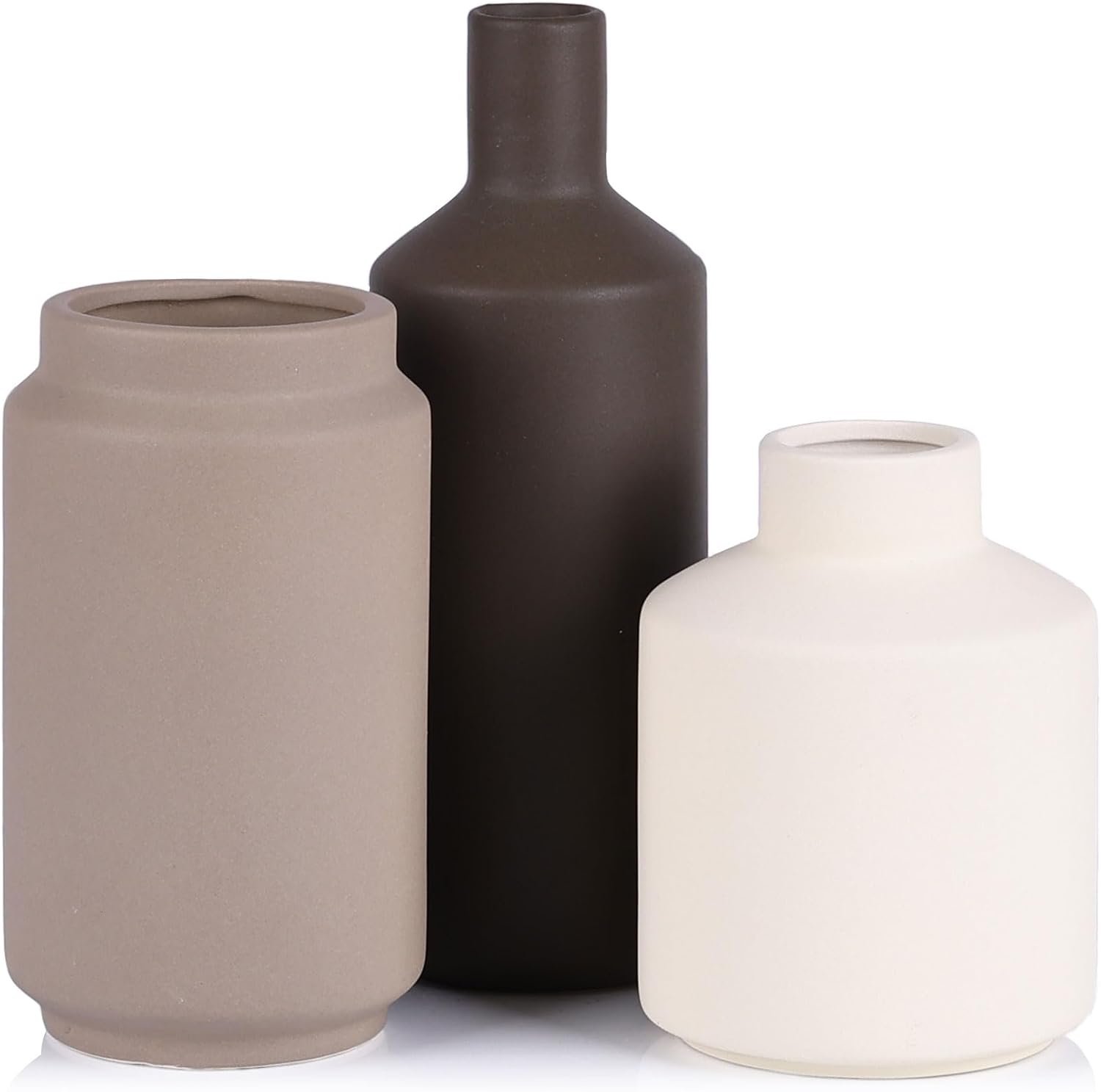 Ceramic Vase Set of 3 - Modern Neutral Vases Home Decor, Minimalism Decorative Vases, Boho Decor Small Flower Vase for Shelf, Dining Table Entryway Mantel Centerpiece Bookshelf Living Room Bathroom
