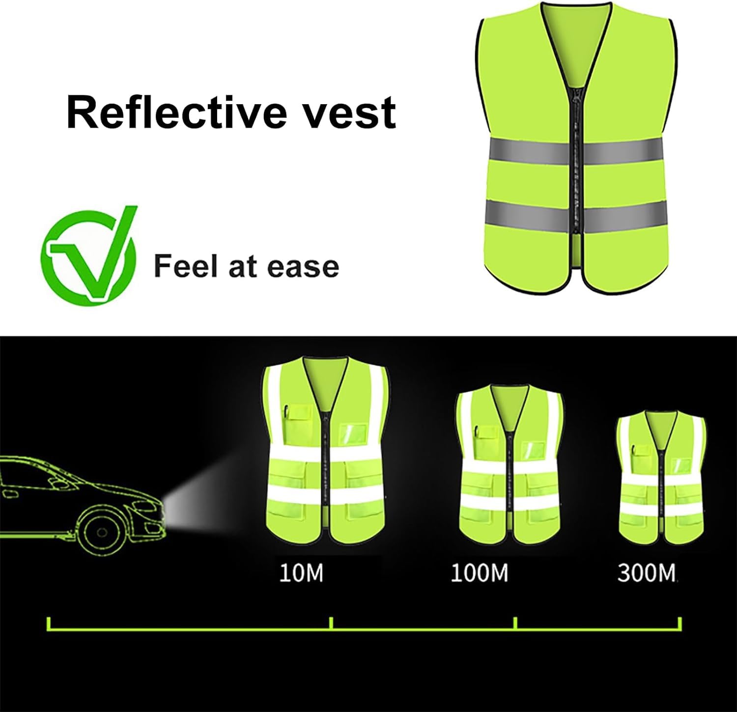 Chaleco de Seguridad Traje reflectante de malla, chaleco de seguridad transpirable de 2 uds con bolsillos y cremallera para ciclismo, chaleco reflectante de seguridad para correr Portátil