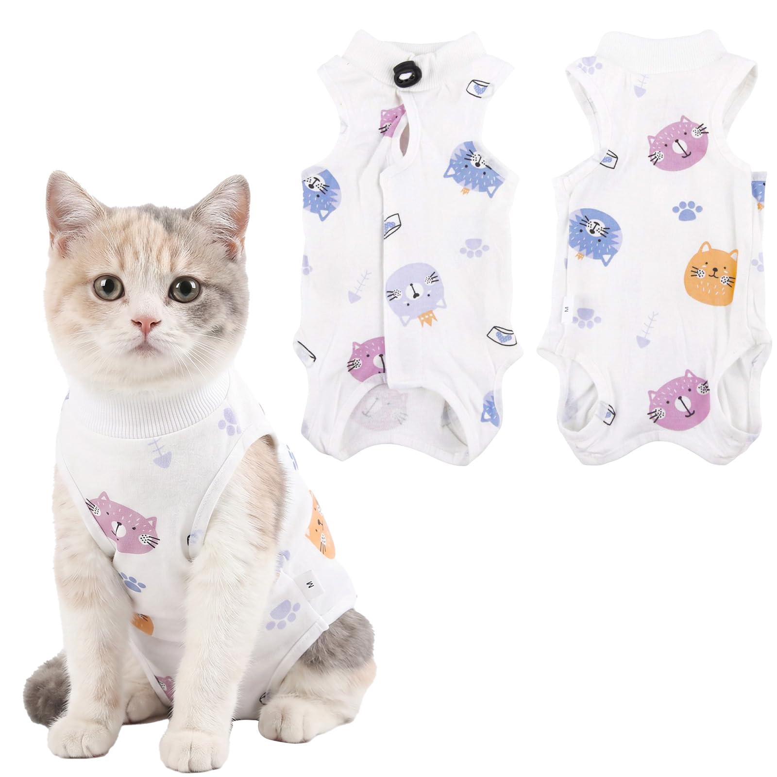 Cat Recovery Suit, Breathable Cotton Cat Onesie Post Surgery, Anti-Licking Wound Protection Cat Vest After Surgery Female, Spay Surgical Recovery Outfit for Female Cats & Kittens (M, Cat)
