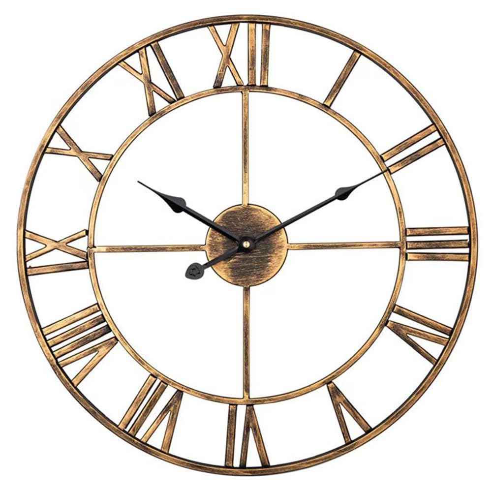 Horloge murale d'extérieur - Grand chiffres romains rétro - Étanche - Décoration extérieure - Horloge à quartz silencieux - Pour cuisine, terrasse, salle de bain, porche, piscine - Doré - 40,6 cm