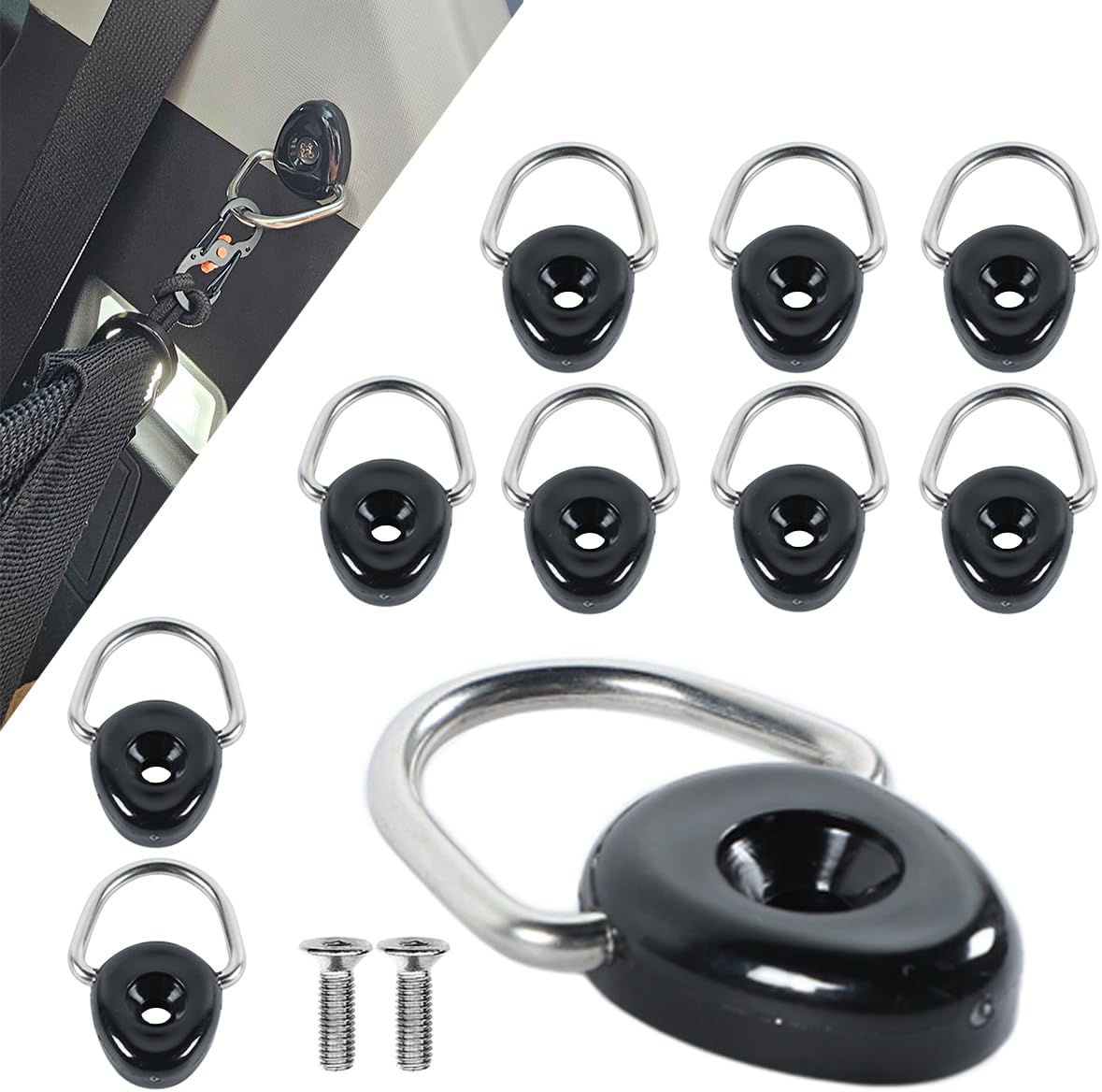 for Jimny Trunk Accessories 10-PACK Metal Tie-Down Anchors D-Ring Buckle fit JB64 JB74W 2019 2020 2021 2022 2023 2024 2025 Trunk Cargo Area With Screws