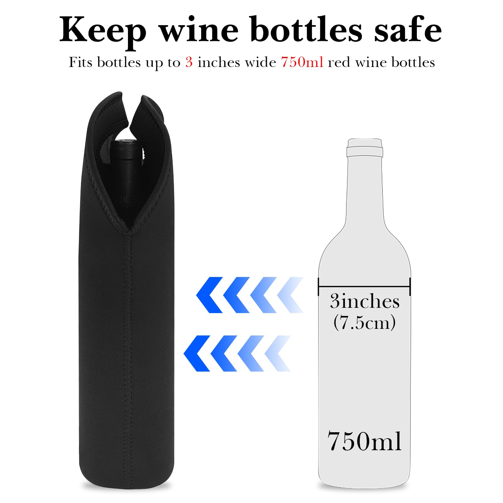 Linkidea Borsa termica viaggio, borsa portatile impermeabile in neoprene per bottiglie di vino, portabevande da picnic con presa sicura (nero