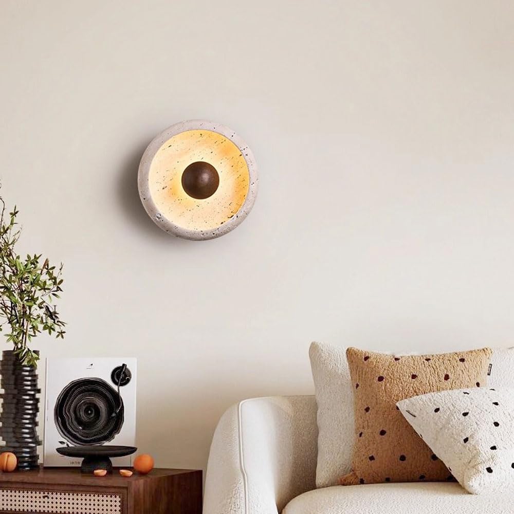 Lámpara de pared estilo industrial moderno, aplique redondo 7,8 pulgadas, lámpara travertino amarillo, tocador, mesita noche, comedor, accesorios iluminación decorativos