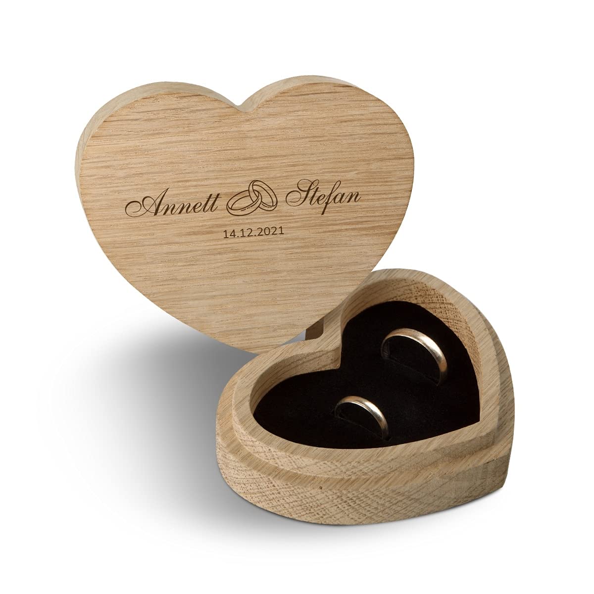 Hochzeit Ringbox Herz Ringkissen Ringschachtel individuell 10 x 8,5 cm Eichenholz - Ringe