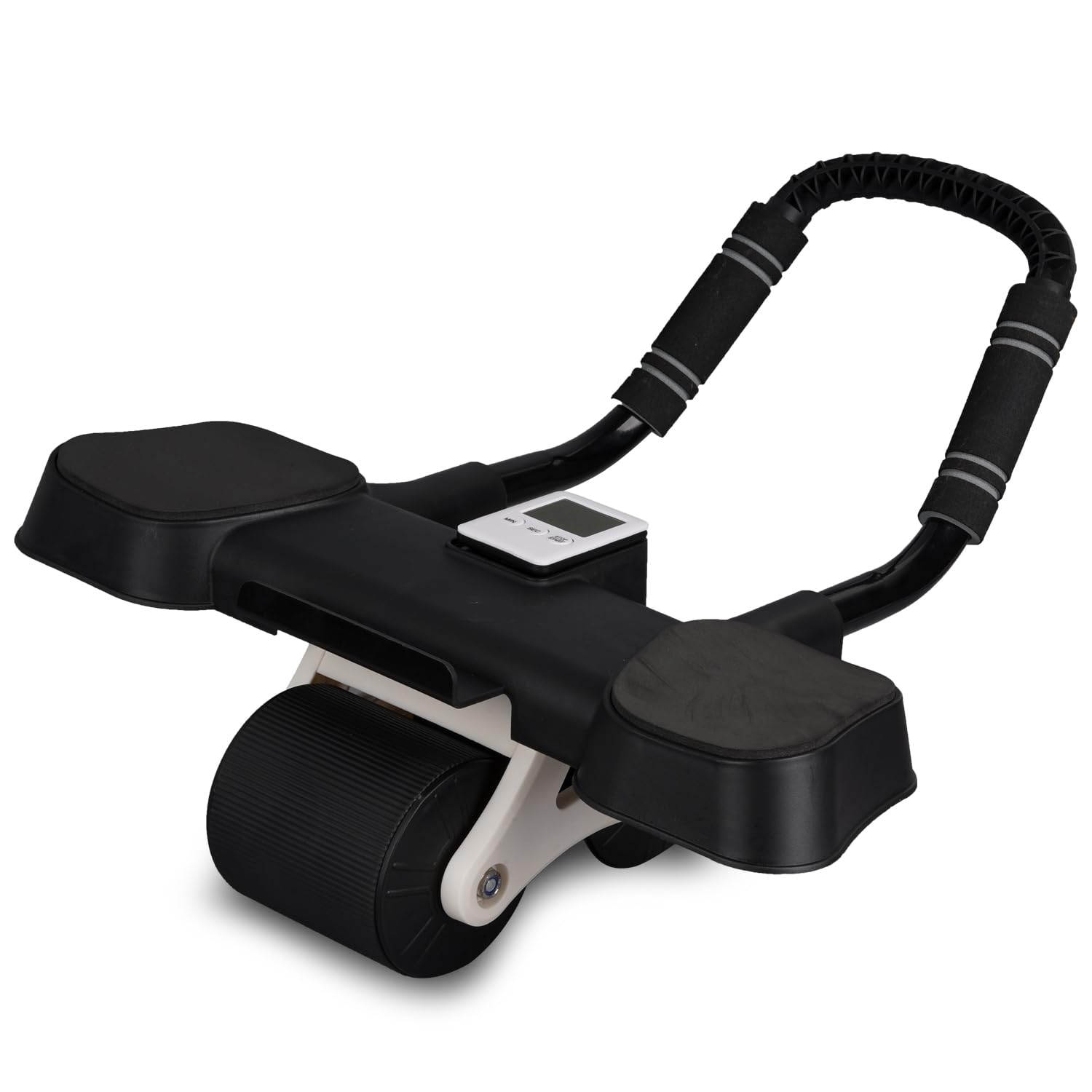 Healthex Automatic Ab Wheel Rebound Ab Roller with Mobile Holder | Precise Timer | Men Abdominal Exercise Equipment | Home Gym Equipment Strong Elbow Support (AB Roller 02 Black)