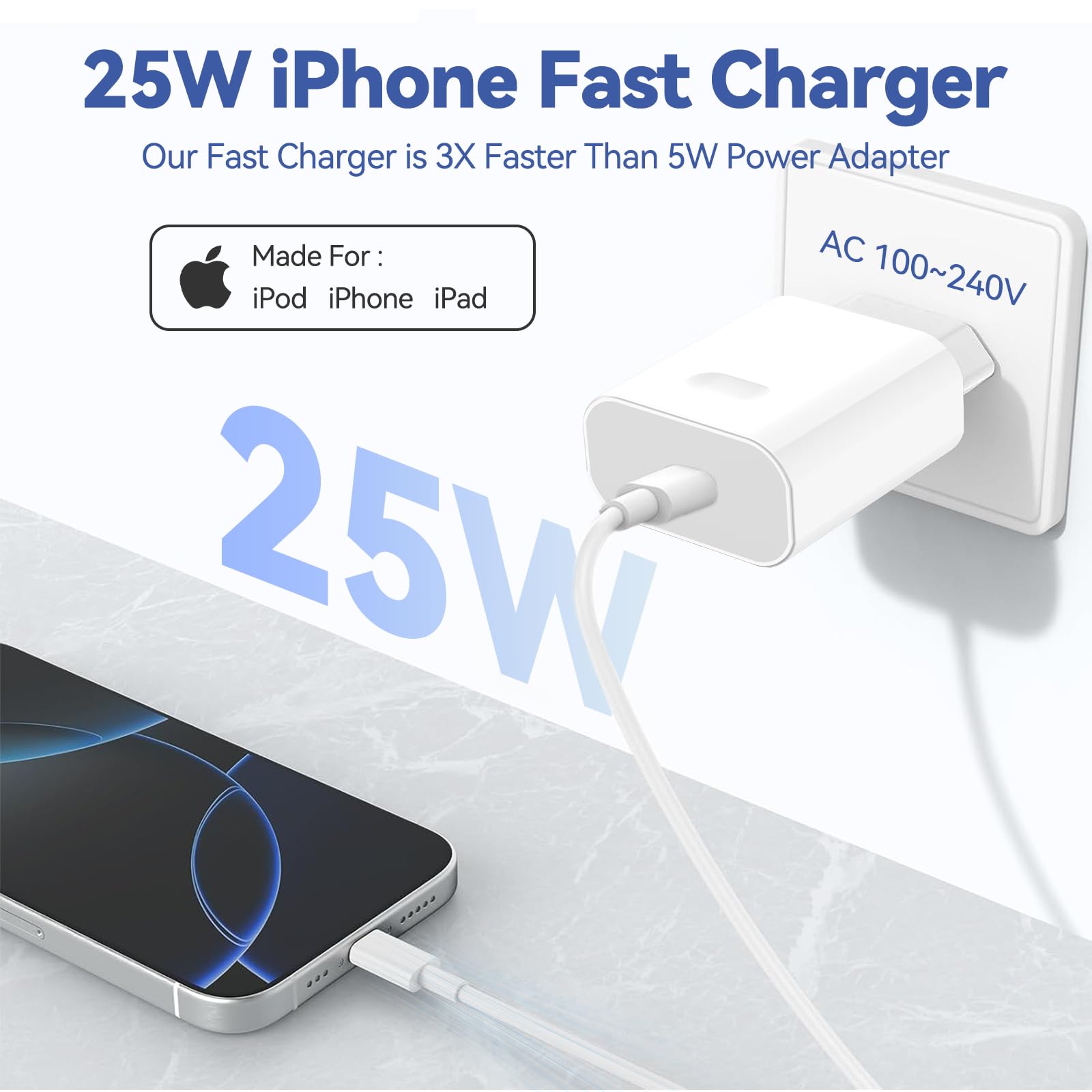 30W iPhone Oplader, USB-C lichtnetadapter, Gecertificeerd