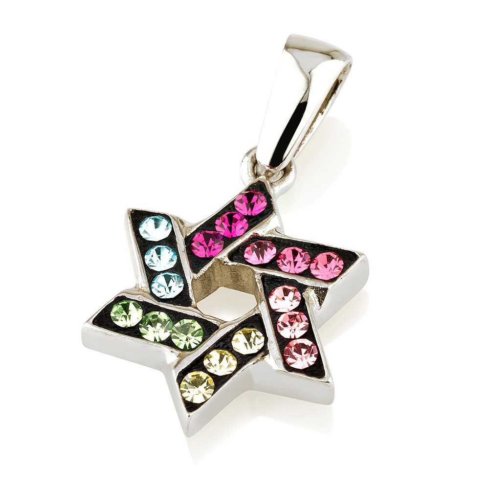 Stella di David ciondolo con multi colori + pietre 925 sterling Silver Necklace