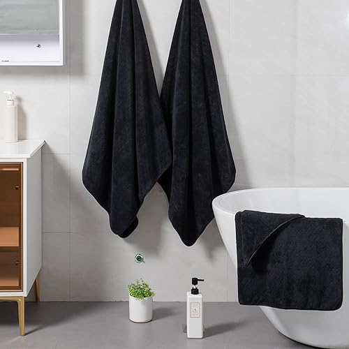 Miniatura 7 de Ycosy Juego de toallas de baño negras de 35 x 70 pulgadas, toalla de baño de lujo de 21.16 ozm, microfibra extra grande, secado rápido, altamente