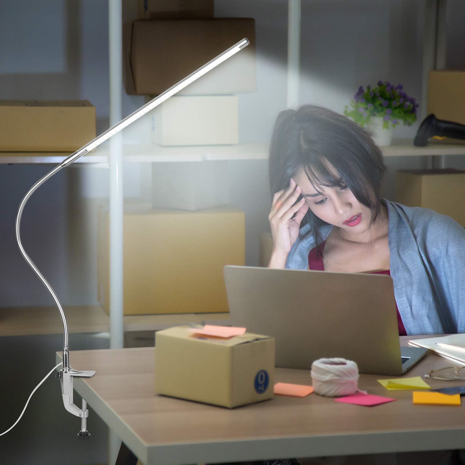 ADITAM USB Clip-on lampa biurkowa biała kontrola dotykowa możliwość przyciemniania diod LED lampka do czytania elastyczny kąt do zagłówka łóżka stół biurowy Double the comfort