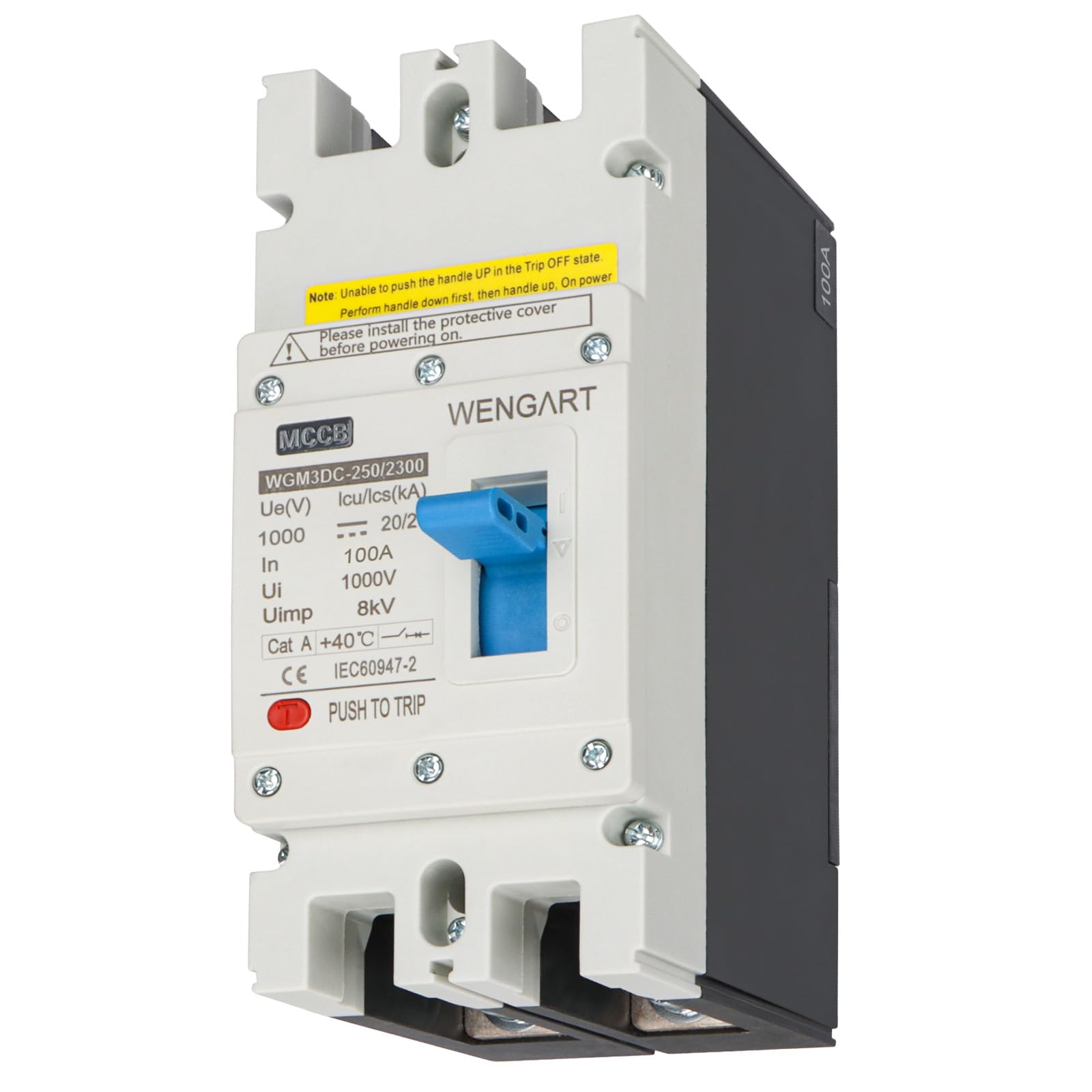 Wengart Interruttore Magnetotermico DC 1000V 100A 2P, Disgiuntore Scatolato MCCB per Fotovoltaico e Stazioni di Ricarica EV, Cablaggio a Polarità Libera, Protezione Impianto Solare, WGM3DC-250
