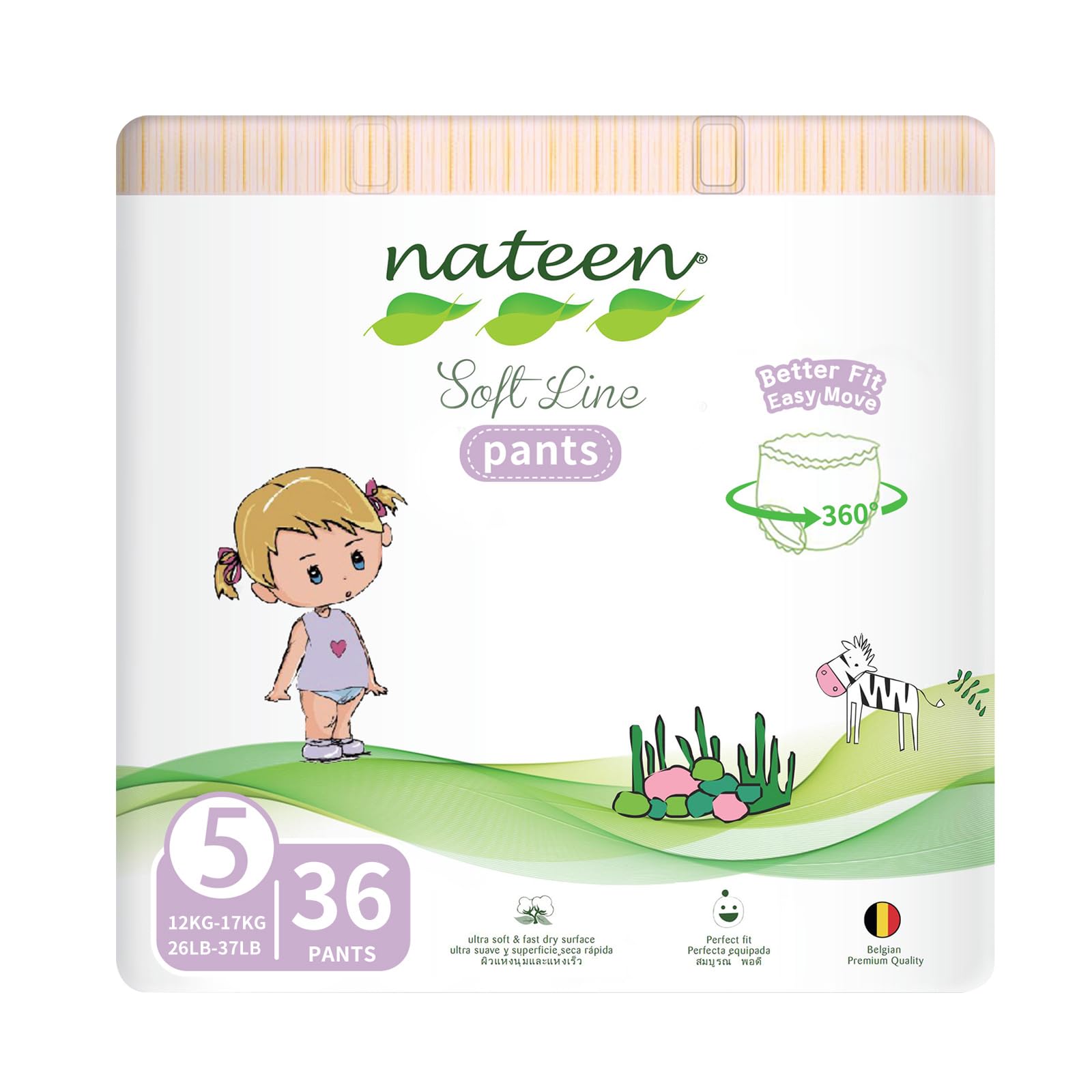 Nateen Soft Line Baby Pants Diapers,Size 5 (12-17kg), X-Large Baby Pull Ups,36 Count Diaper Pants,Super Soft and Breathable Baby Diapers (36 Count)