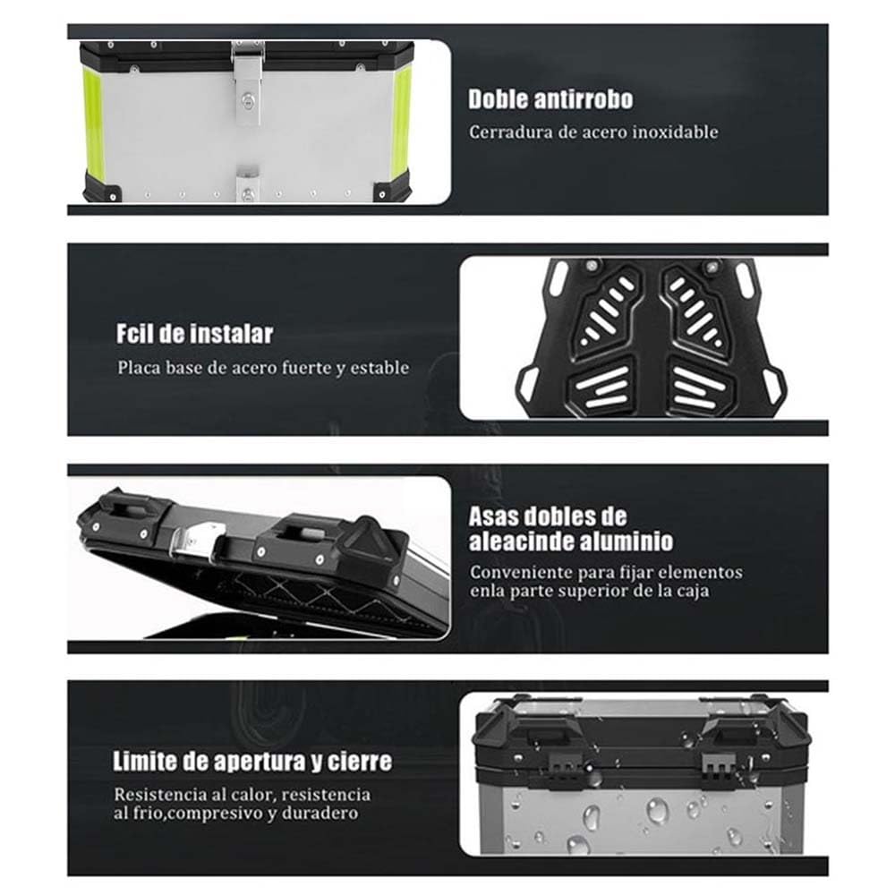 Top Case De Moto Aluminium Top Box, Coffre De Moto en 36L 45L 55L 65L Valise Bagages pour Motos avec Serrure de Sécurité(Noir,65L)